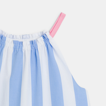 فستان مقلم من قماش البوبلين بحمالات أزرق اللون للفتيات